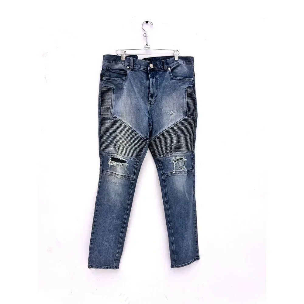 PacSun Stacked Skinny Moto Jeans Distressed Ribbed Knee 36x32